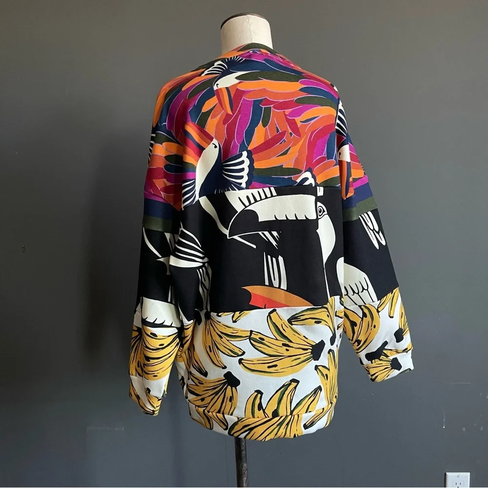 Farm Rio Tropical Bird Banana Print Sweatshirt Oversized Colorful XS Maximalist - Picture 4 of 9